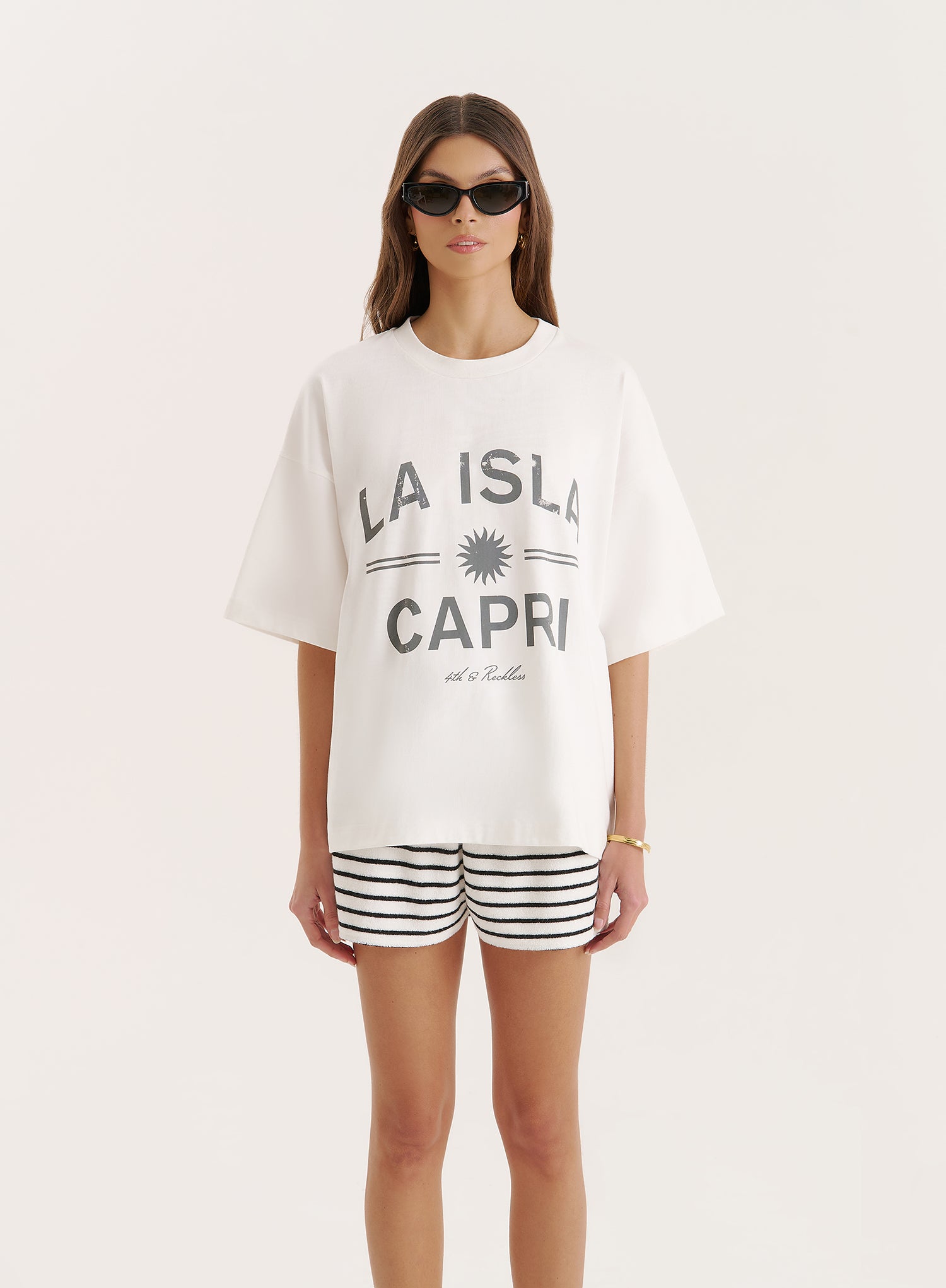 Cream Capri Slogan Oversized T-Shirt